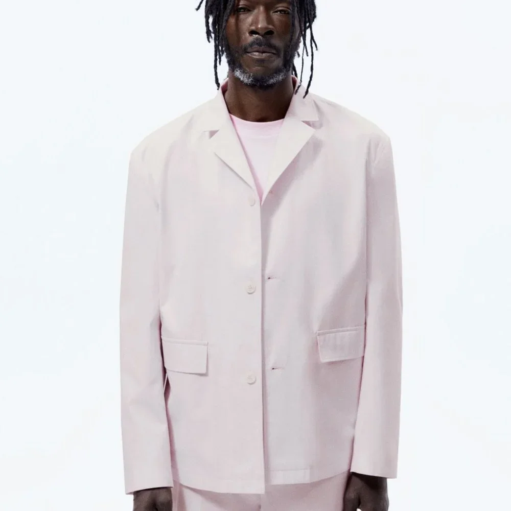 ZARA Men's PINK POPLIN SUIT JACKET BLAZER SZ 40 Lightweight Summer Lined COTTON - Picture 5 of 9